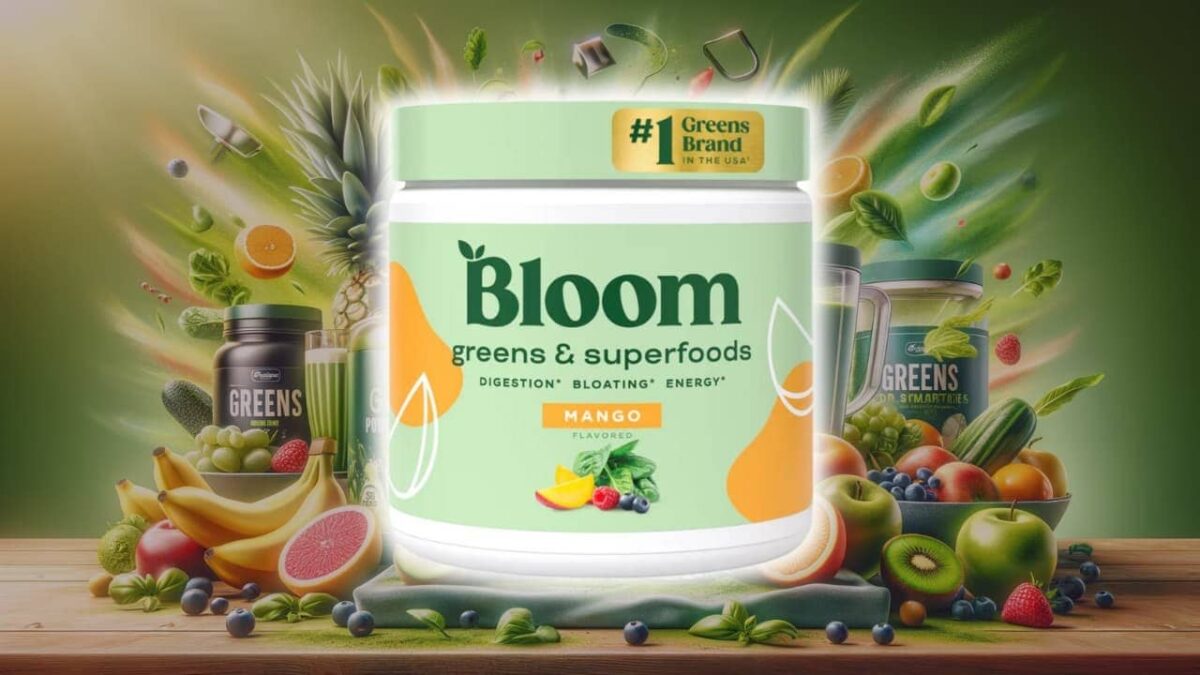 Imagen de un producto de Bloom Greens & Superfoods generado con un fondo de IA